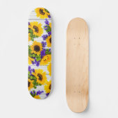 Skateboard Tournesol jaune pourpre en bois blanc rustique de (Recto)