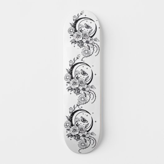 Skateboard Trendy Tattoo Style Floral Crescent Moon Deck (Recto)