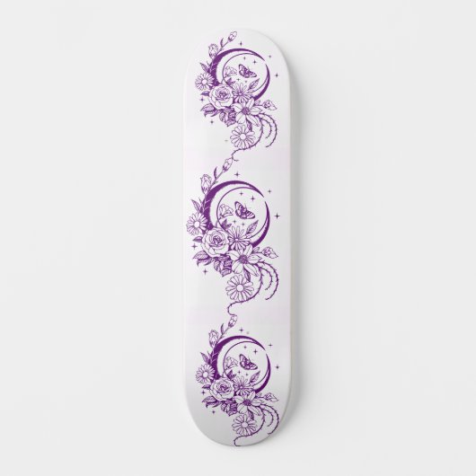 Skateboard Trendy Tattoo Style Floral Crescent Moon Deck (Recto)