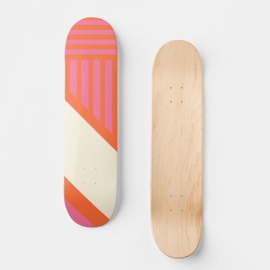 Skateboard Triangle rayures en rose, orange et crème (Recto)