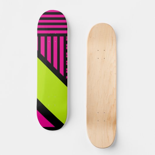 Skateboard Triangle rayures en vert citron, rose chaud et noi (Recto)