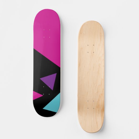 Skateboard Triangles en rose, violet, bleu et noir (Recto)