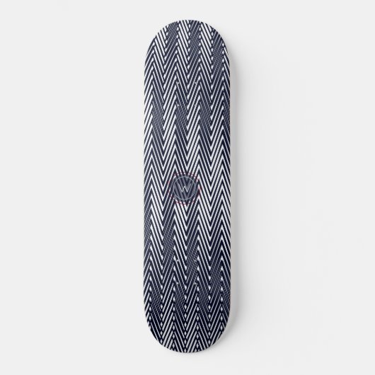 Skateboard Trippy Abstrait noir & blanc rayures, Monogramme (Recto)