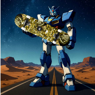 Skateboard Trippy Black Gold Doodle