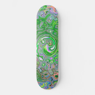 Skateboard Trippy Lime Vert et rose Abstrait Retro Swirl