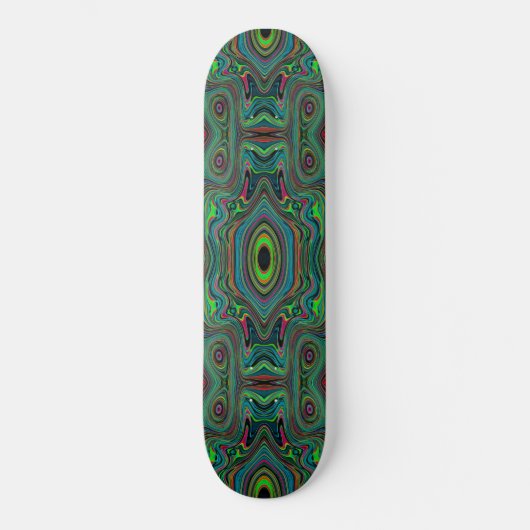 Skateboard Trippy Retro Black et Lime Green Motif Abstrait (Recto)