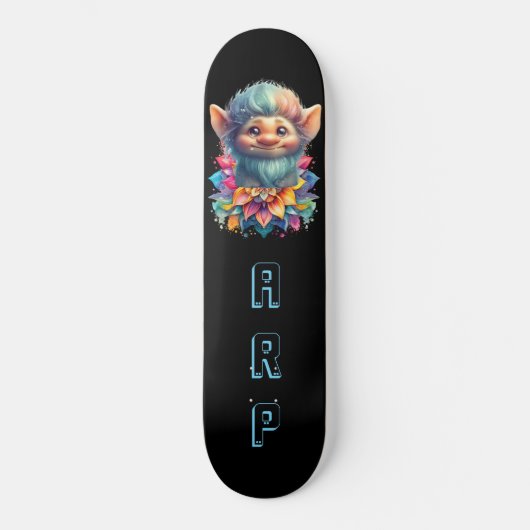 Skateboard *~* Troll de barbe AP89 Neon Arc-en-ciel Initiales (Recto)