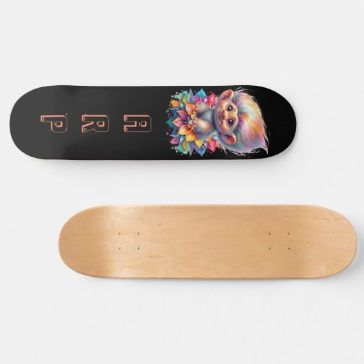 Skateboard *~* Troll doux AP89 Initiales noir néon Fleur (Horz)