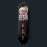 Skateboard *~* Troll doux AP89 Initiales noir néon Fleur<br><div class="desc">(Code de recherche AP89 pour les articles Troll et AP88 pour les articles de thème médiéval ) Transfert facile vers d'autres produits Zazzle. Patinage arrière - plan NOIR. Les couleurs NEON viennent juste de faire apparaître les images TROLL et les LETTRES. Customisez / Personnalisez vos INITIALES / MONOGRAM. Whimsical Mignonne...</div>
