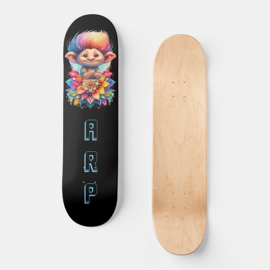 Skateboard *~* Troll doux AP89 Neon Arc-en-ciel Initiales Fle (Recto)