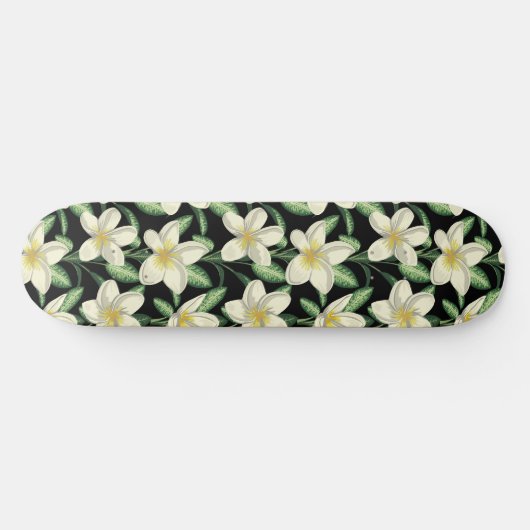 Skateboard Tropical continu motif fleurs blanches feuille ver (Horz)