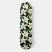 Skateboard Tropical continu motif fleurs blanches feuille ver (Recto)