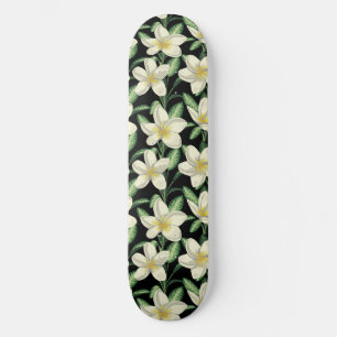 Skateboard Tropical continu motif fleurs blanches feuille ver