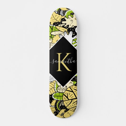 Skateboard Tropical Kawaii Forest Dessin de style Nom initial (Devant)
