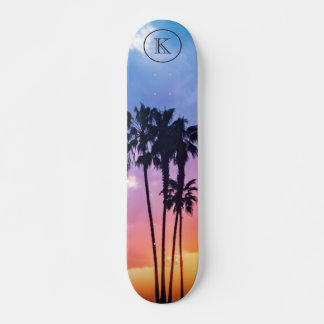 Skateboard Tropical Rainbow Color Palm Tree Sunset Monogram