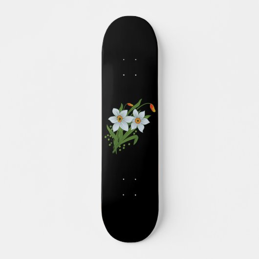 Skateboard Tulipes et jonquilles Fleurs Arrière - plan noir (Devant)