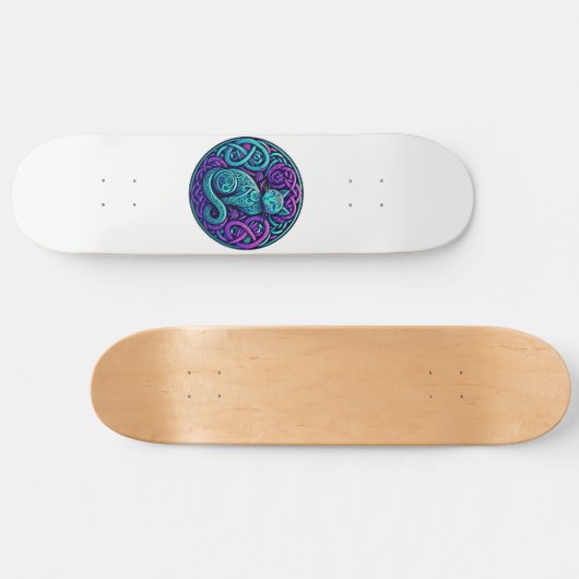 Skateboard Turq Celtique & Chat pourpre (Horz)