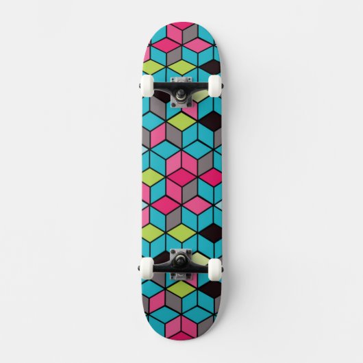 Skateboard Turqouise et Motif de cubes roses (Recto)