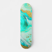 Skateboard Turquoise Blue Gold Marble Geode Encre d'alcool (Devant)