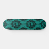 Skateboard Turquoise crâne gothique et monogramme personnalis (Horz)