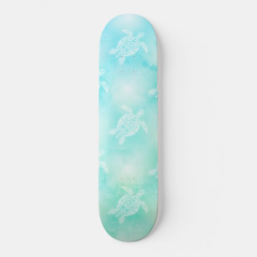 Skateboard Turquoise Tortles Motif Côte Tropicale (Recto)
