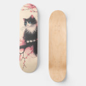 Skateboard Tuxedo Chat sur la fleur de cerise esthétique japo (Recto)