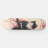 Skateboard Tuxedo Chat sur la fleur de cerise esthétique japo (Horz)
