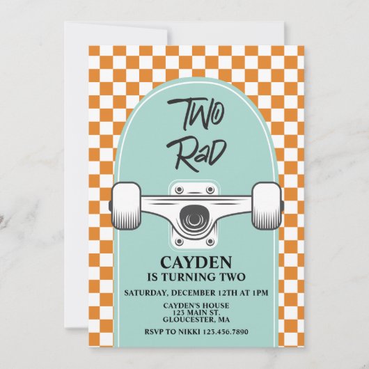 Skateboard Two Rad Anniversday Invitation (Devant)