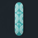 Skateboard Typographie moderne Fly Sky Blue Mandala<br><div class="desc">Flly Sky typographie moderne bleu mandala skateboard. Patinage cool moderne avec motif bleu ciel et mandalas blanches. Il s´agit d´un design lumineux inspiré des belles couleurs du ciel.</div>