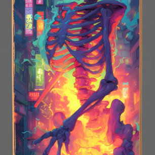 Skateboard Ukiyo-E Skeleton Electric Graffiti Art Fant fonc