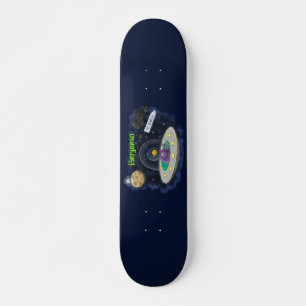 Skateboard Un joli poisson heureux dans l'espace dessin animé
