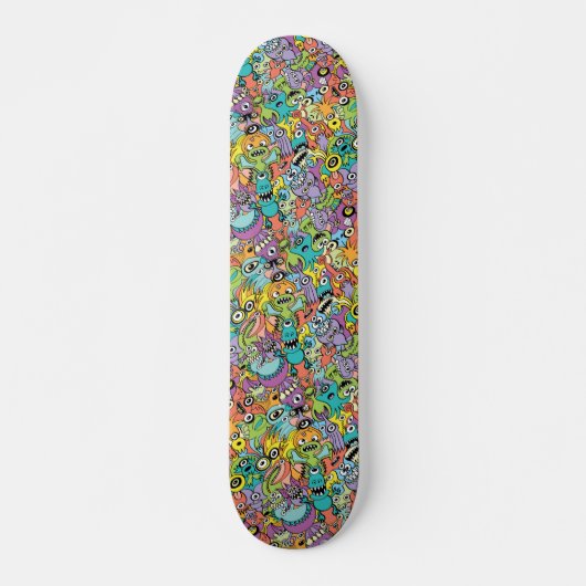 Skateboard Une foule de aliens dans un motif coloré (Devant)