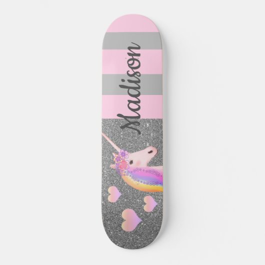 Skateboard Unicorne rose Filles de Parties scintillant en arg (Recto)