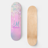 Skateboard Unicorne rose mignon gouttes de Parties scintillan (Recto)