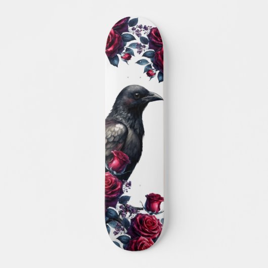 Skateboard Unique Girly Black Raven & Red Roses Skate Deck (Devant)