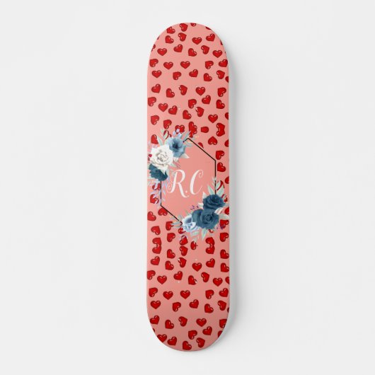 Skateboard unique Red hearts on pink and pattern Custom (Devant)