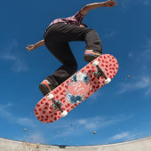 Skateboard unique Red hearts on pink and pattern Custom