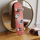 Skateboard unique Red hearts on pink and pattern Custom