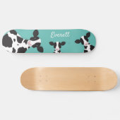 Skateboard Vache Turquoise Noir Blanc Nom de l'animal (Horz)
