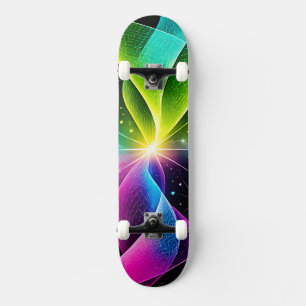Skateboard Vague d'énergie abstraite arc-en-ciel néon lumineu