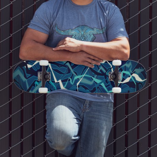 Skateboard Vague Turquoise Abstraite (Extérieur 3)