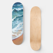 Skateboard Vagues d'océan bleu aquarelle (Recto)