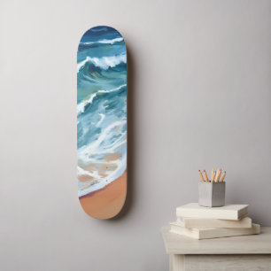 Skateboard Vagues d'océan bleu aquarelle