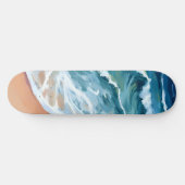 Skateboard Vagues d'océan bleu aquarelle (Horz)