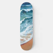 Skateboard Vagues d'océan bleu aquarelle (Recto)