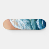 Skateboard Vagues océaniques bleu aquarelle côtier (Horz)