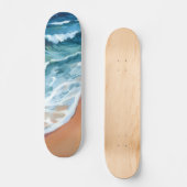 Skateboard Vagues océaniques bleu aquarelle côtier (Recto)