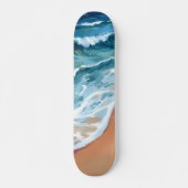 Skateboard Vagues océaniques bleu aquarelle côtier (Devant)