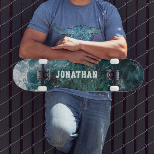 Skateboard Vagues océaniques sarcelle modernes aériennes pers