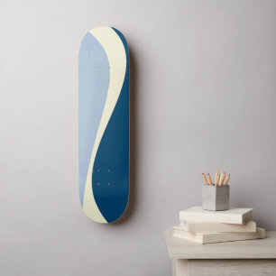Skateboard Vagues simples 2 en bleu foncé, bleu clair et crèm